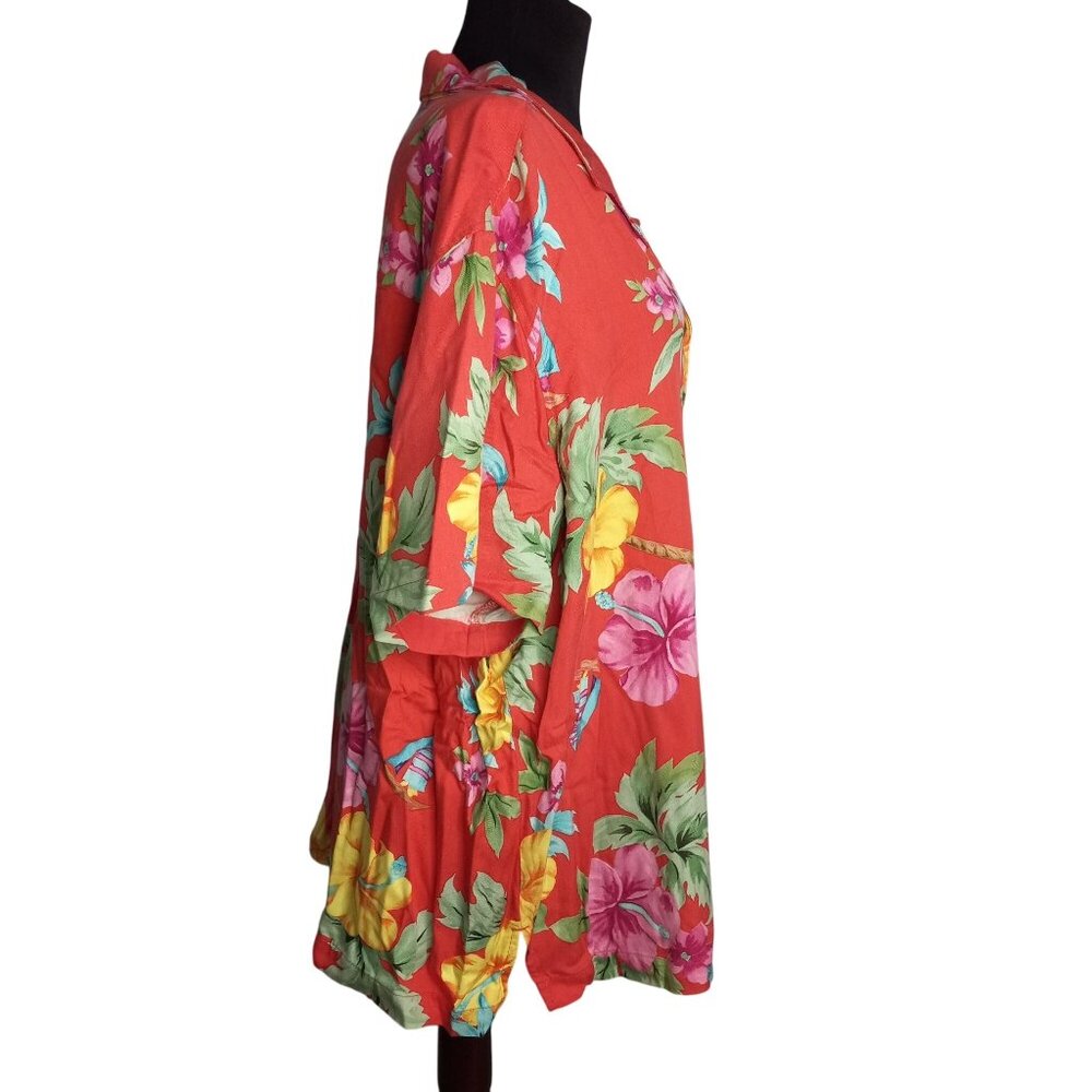 Caribbean Joe Size 3X Hawaiian Shirt Womens Floral Short Sleeves Coconut Buttons - Picture 8 of 11